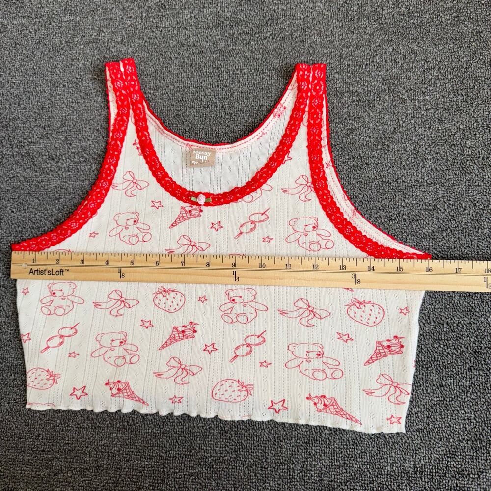 Messy Bun Just Chillin Pajama Crop Tank Top Junior's Size Medium Soft Coquette - Picture 5 of 6
